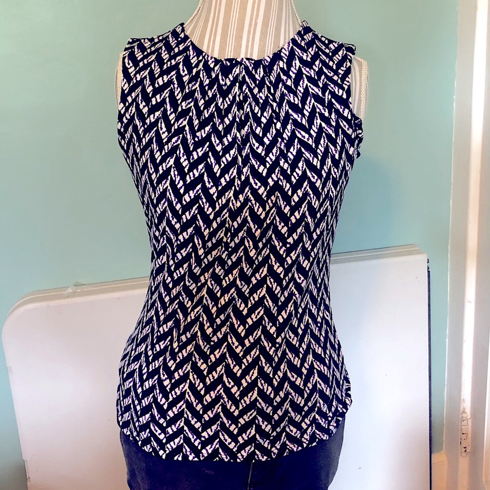 Calvin Klein Geometric Print Black, White & Purple Print Sleeveless Top EUC